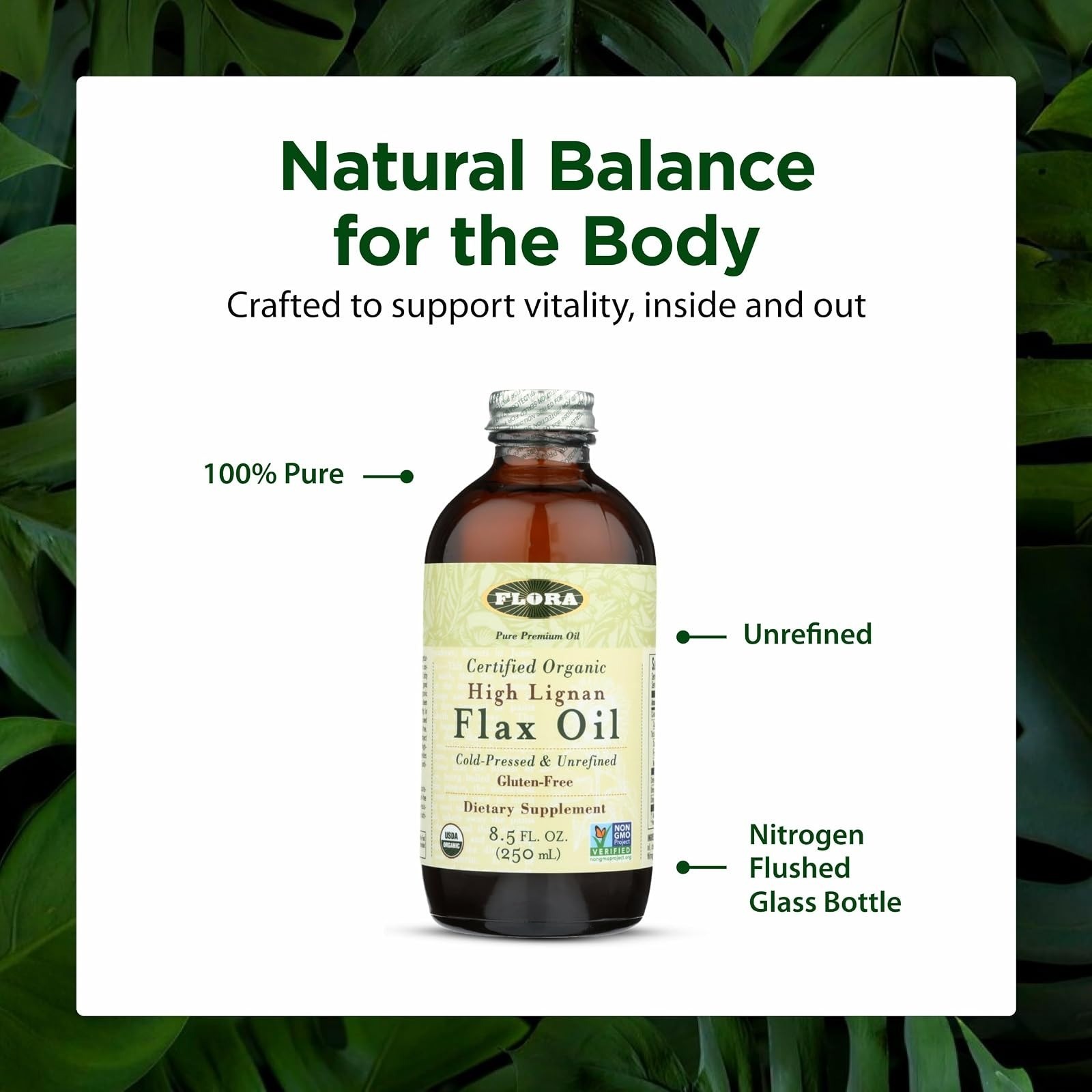 Flora High Lignan Flax Oil – Omega-3, 6 & 9 – Organic – 8.5 fl oz