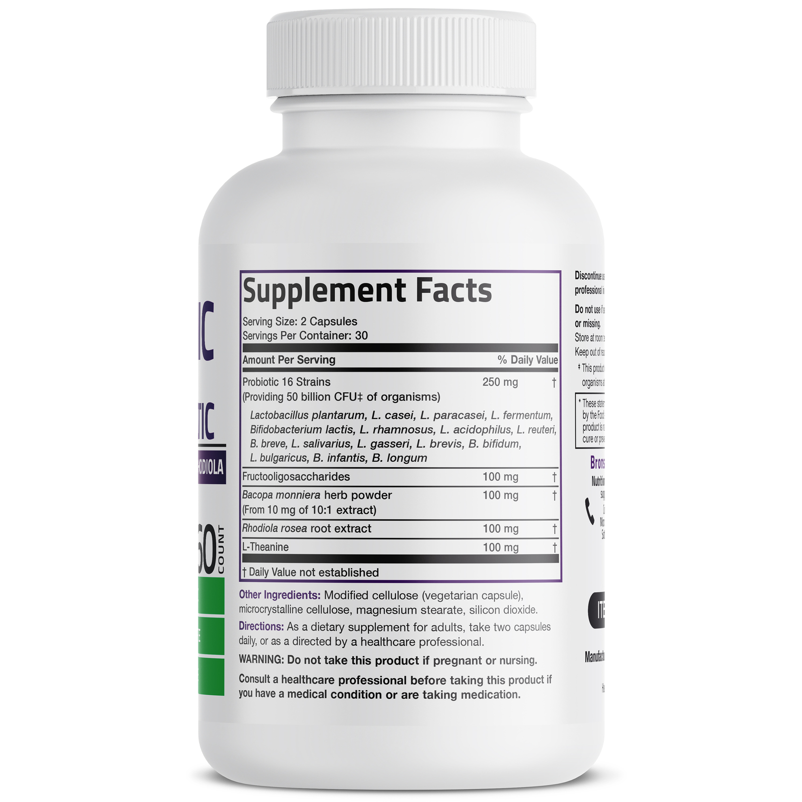 Bronson Brain + Mood Probiotic 50 Billion CFU Plus Prebiotic, 60 Veg Capsules