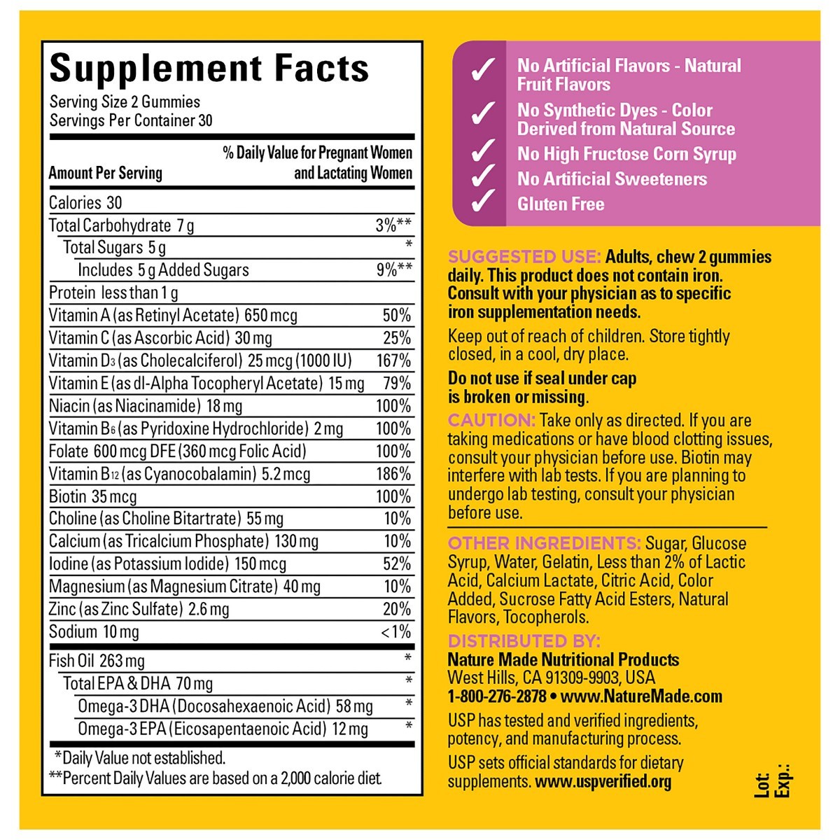 Nature Made Prenatal Gummies with DHA and Folic Acid – 60ct