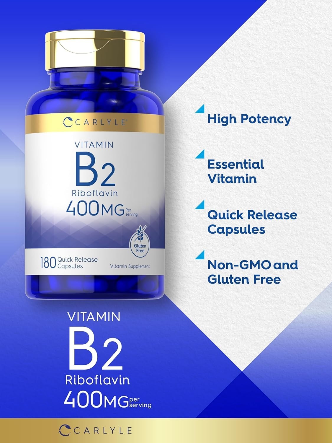 Vitamin B2 Riboflavin 400mg 180 Tablets Non GMO Gluten Free Supplement