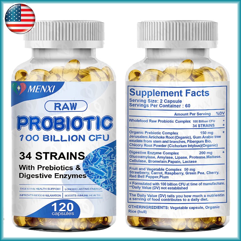 Probiotics Digestive Enzymes 100 Billion CFU Potency Immune Health 120 Capsules