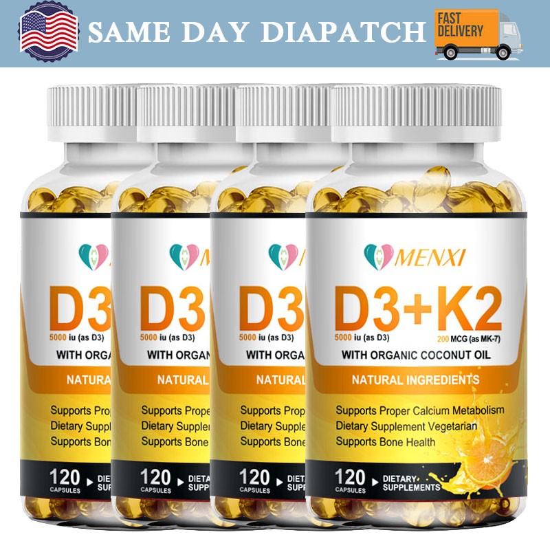 Vitamin D3 with K2 D3 5000IU and K2 200mcg High Strength 1-4* 120 Vegan Capsules