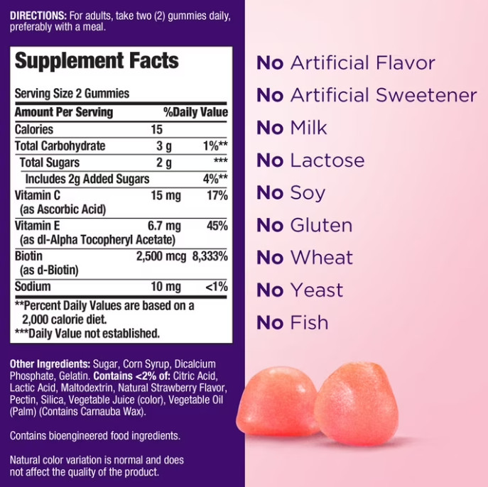 2-Pack Nature’s Bounty Hair Skin & Nails Strawberry Gummies 180 Ct Biotin
