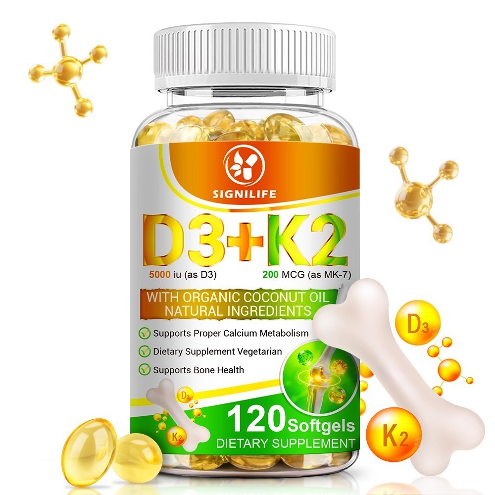 Vitamin D3 5000 IU + K2 200mcg 120 Capsules Extra Strength D3 K2 Supplements