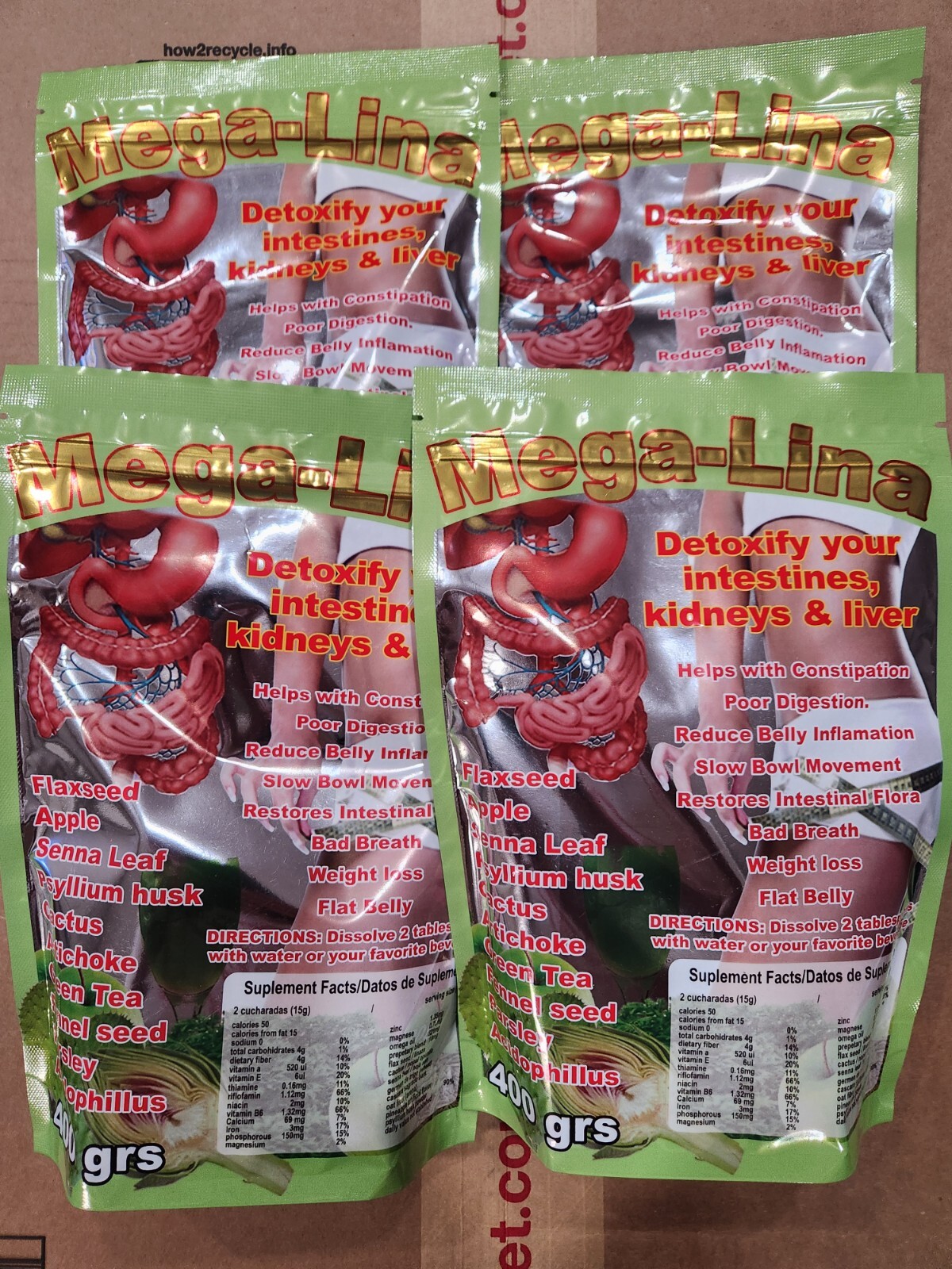 4 MEGALINA DETOXIFY YOUR INTESTINES , KIDNEYS & LIVER FLAXSEED 14 OZ EA. 12/2028