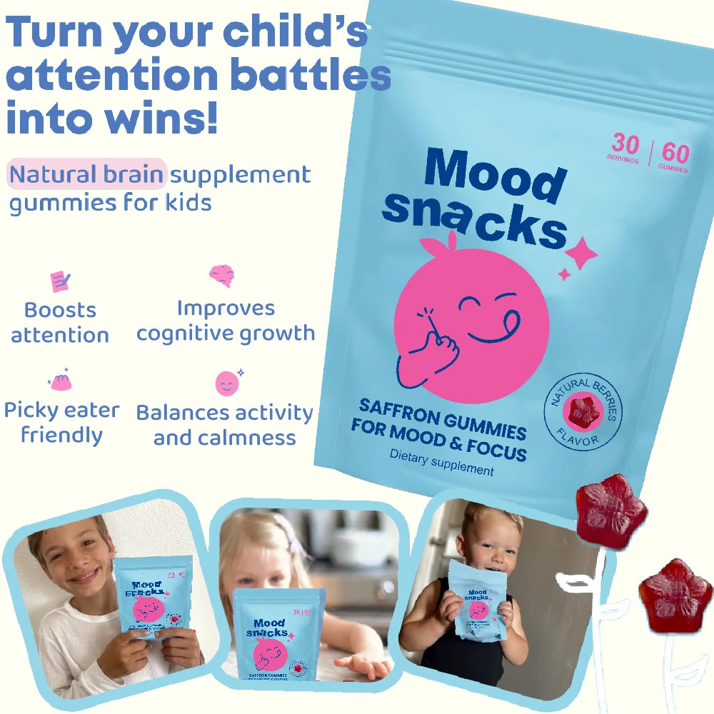 Mood Snacks Kids Saffron Gummies, Natural Support Supplements Offer Mood Berries