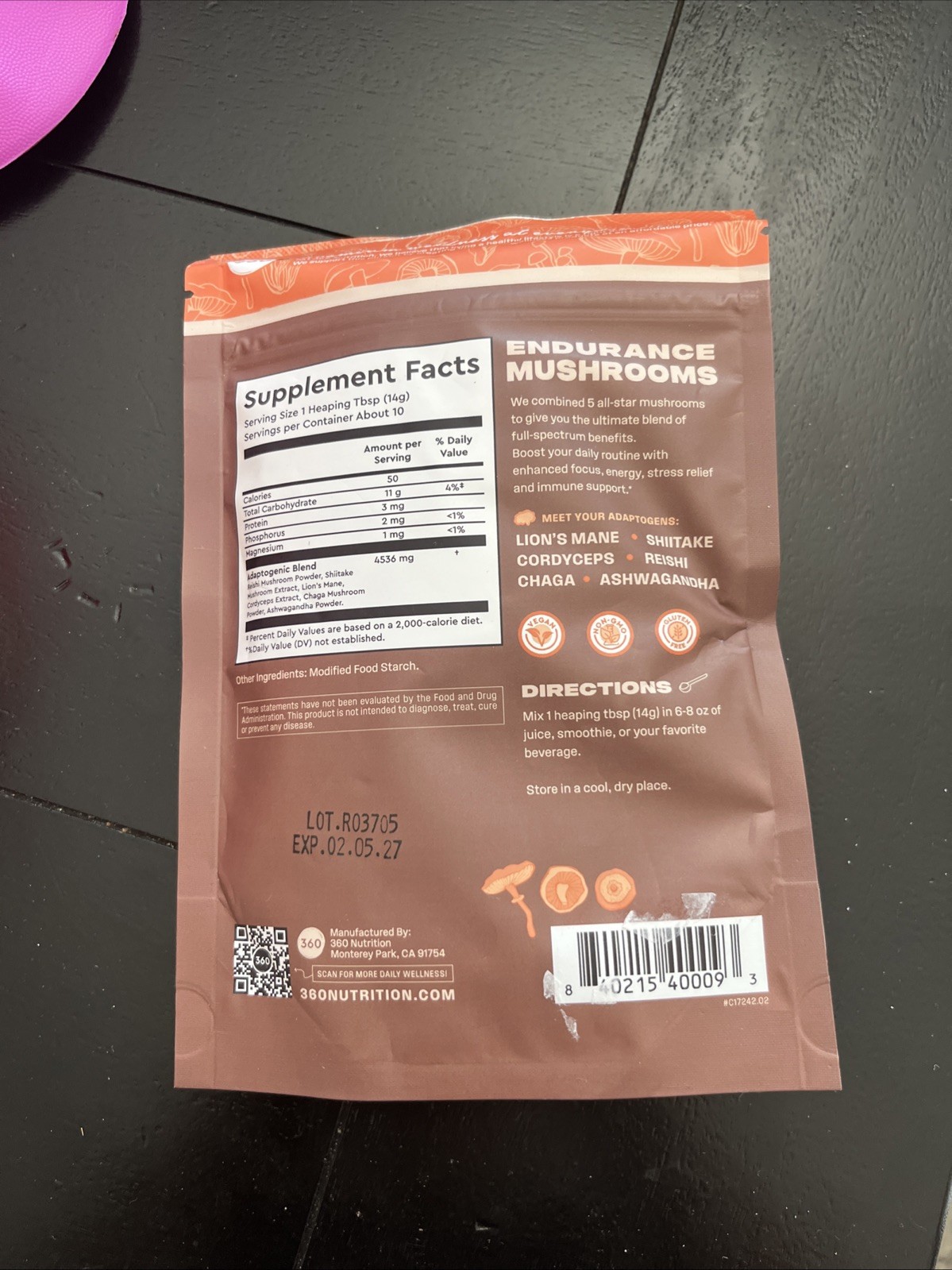 Exp 2027-02 – 360 Nutrition Energy & Cognition Endurance Mushrooms Complex 5 Oz