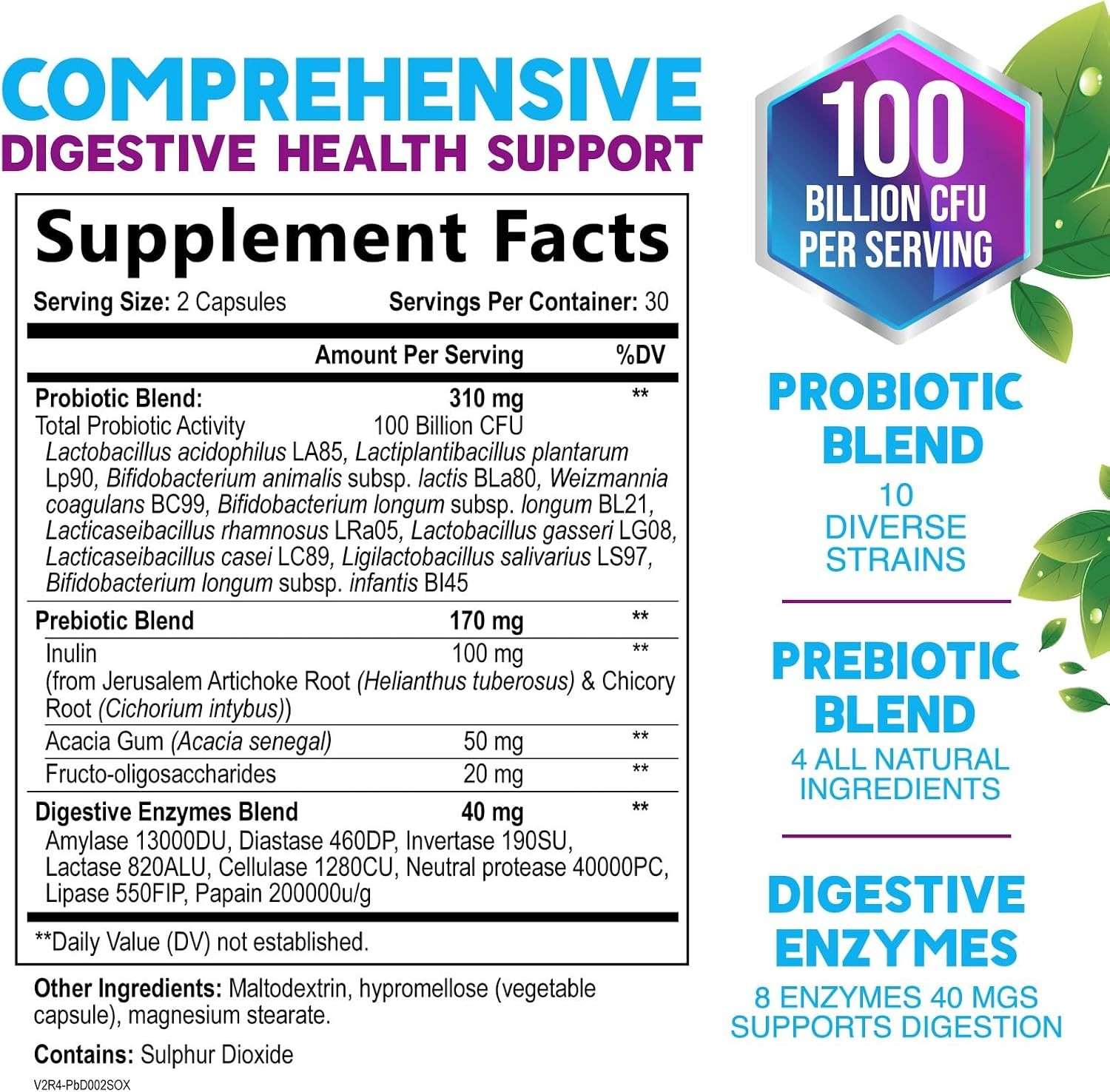Daily Probiotic and Prebiotic Supplement 100 Billion CFU 10 Diverse Strains…