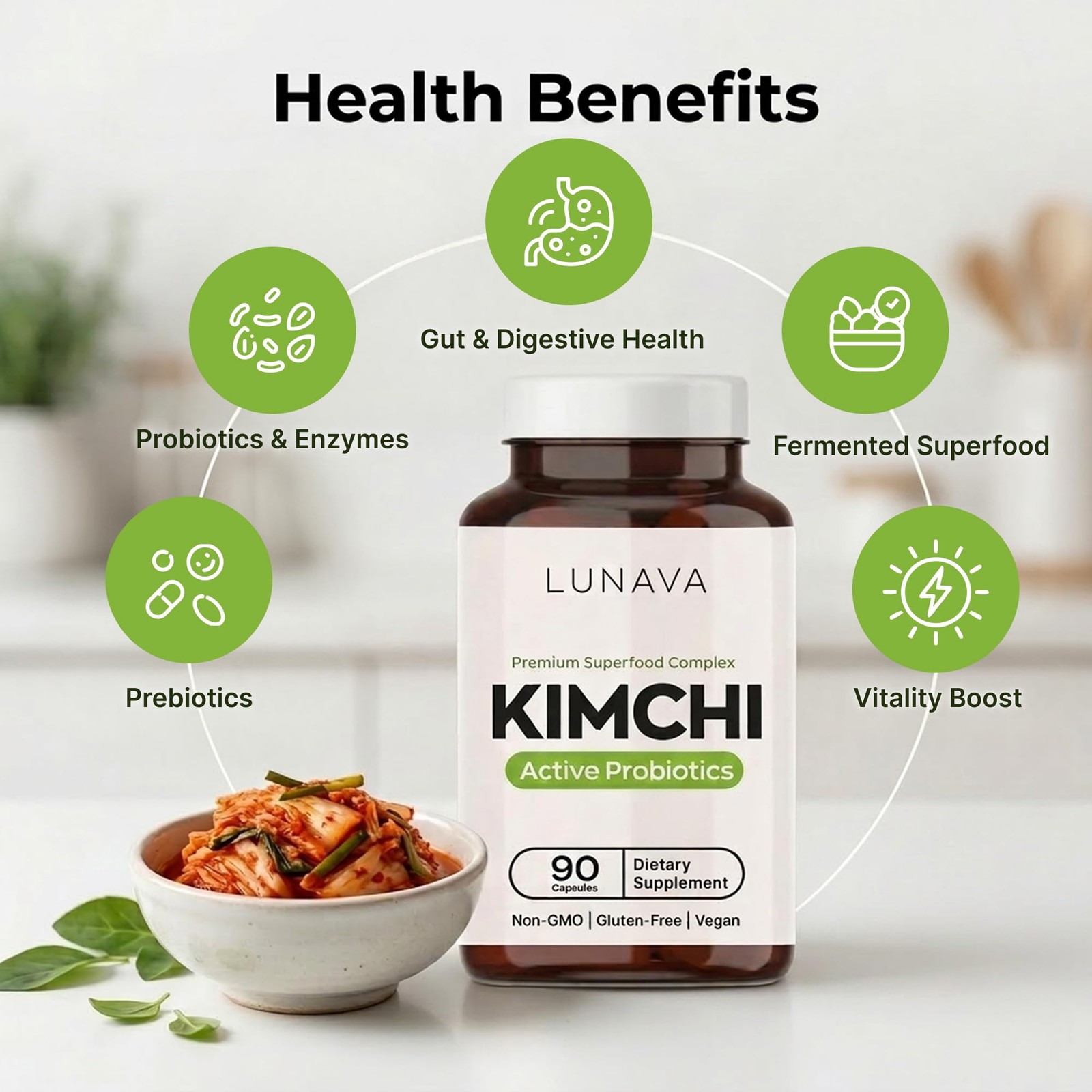 Lunava Kimchi Capsules Fermented Kimchi Superfood Supplement Gut Health