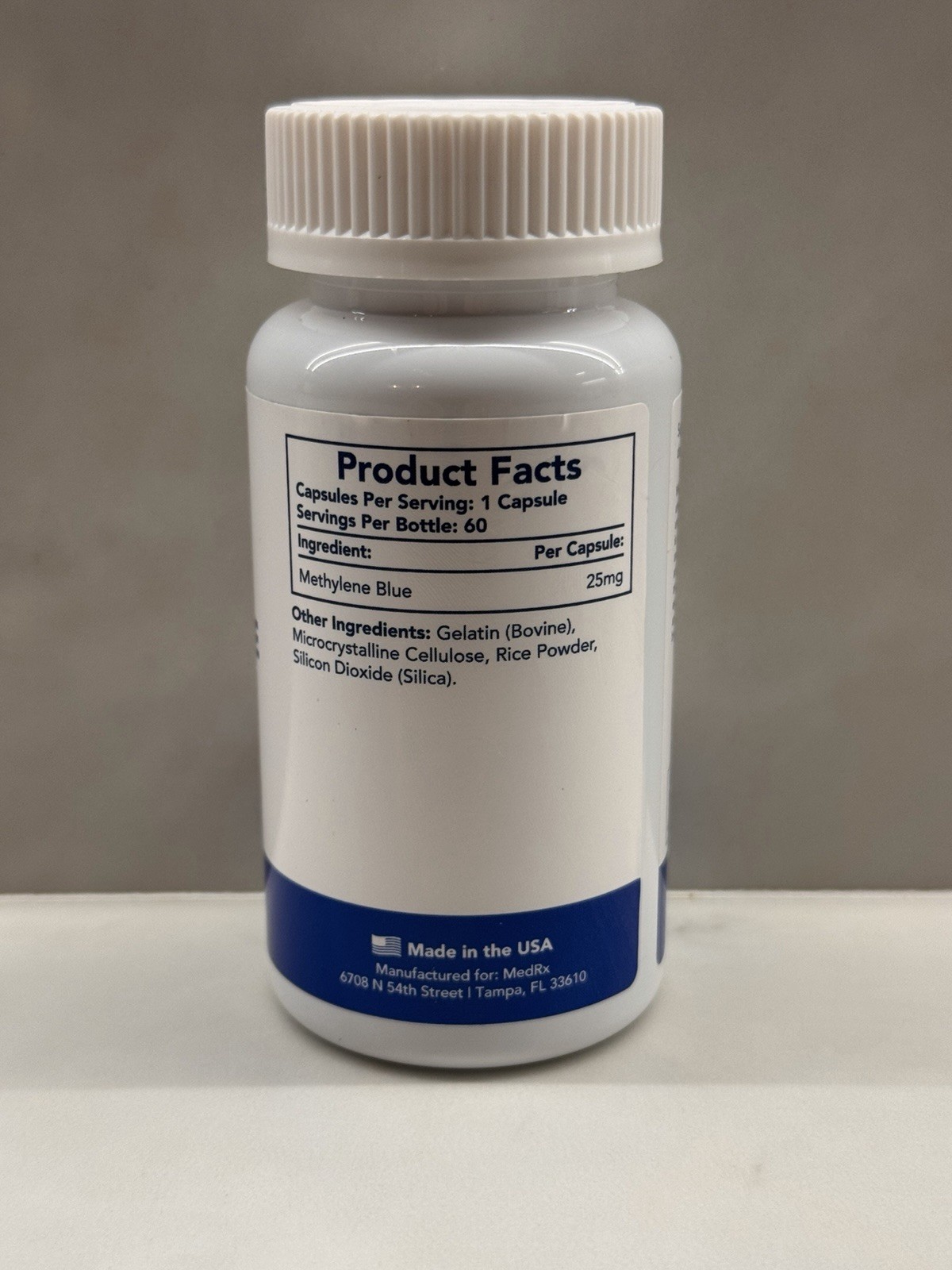 Blue Capsules USP 99% Purity, Third-Party Tested, 60 Count Medrx 25mg
