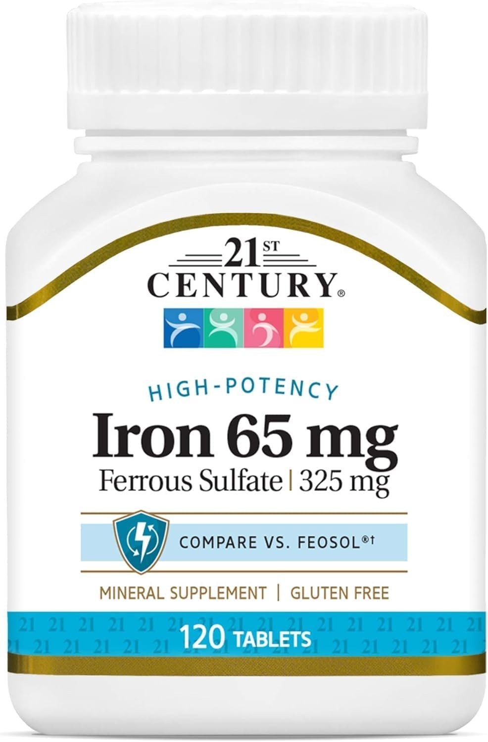 Daily Nutrition: 120 Count Gluten-Free 65mg Slow-Release Iron Tablets for Adults