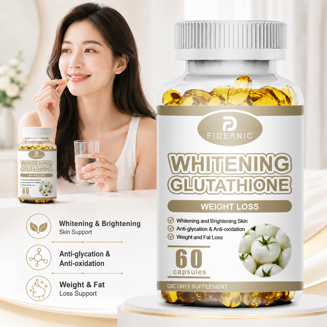 FIDERNIC L-Glutathione 500mg 60 Capsules Antioxidant Supplement