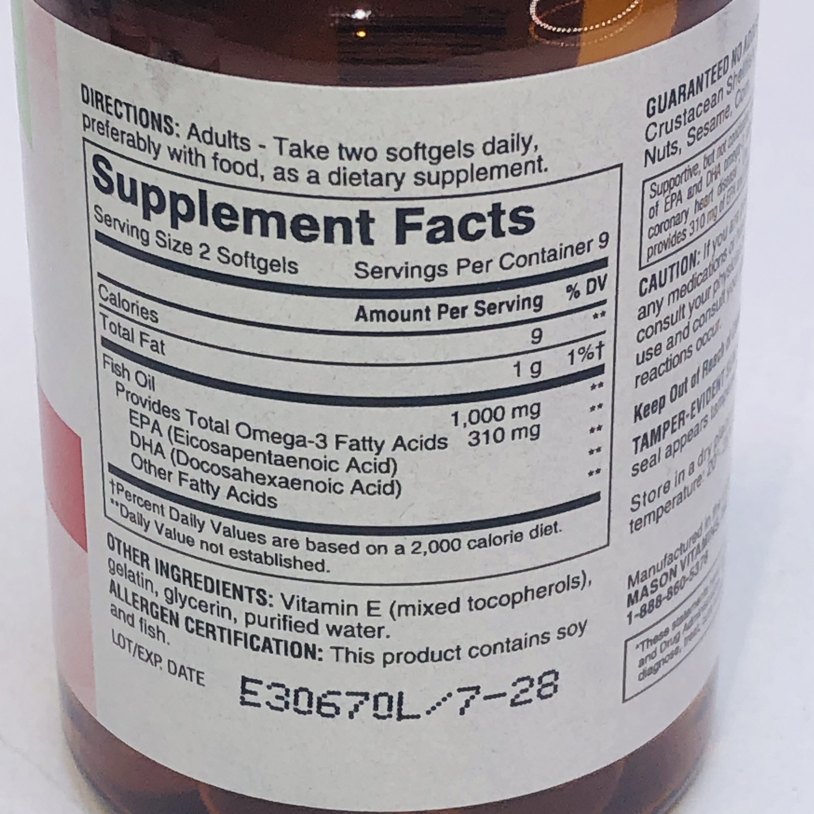 6 Bottles/ 18ct People’s Choice Fish Oil Omega 3 Softgels 1000 MG 07/2028