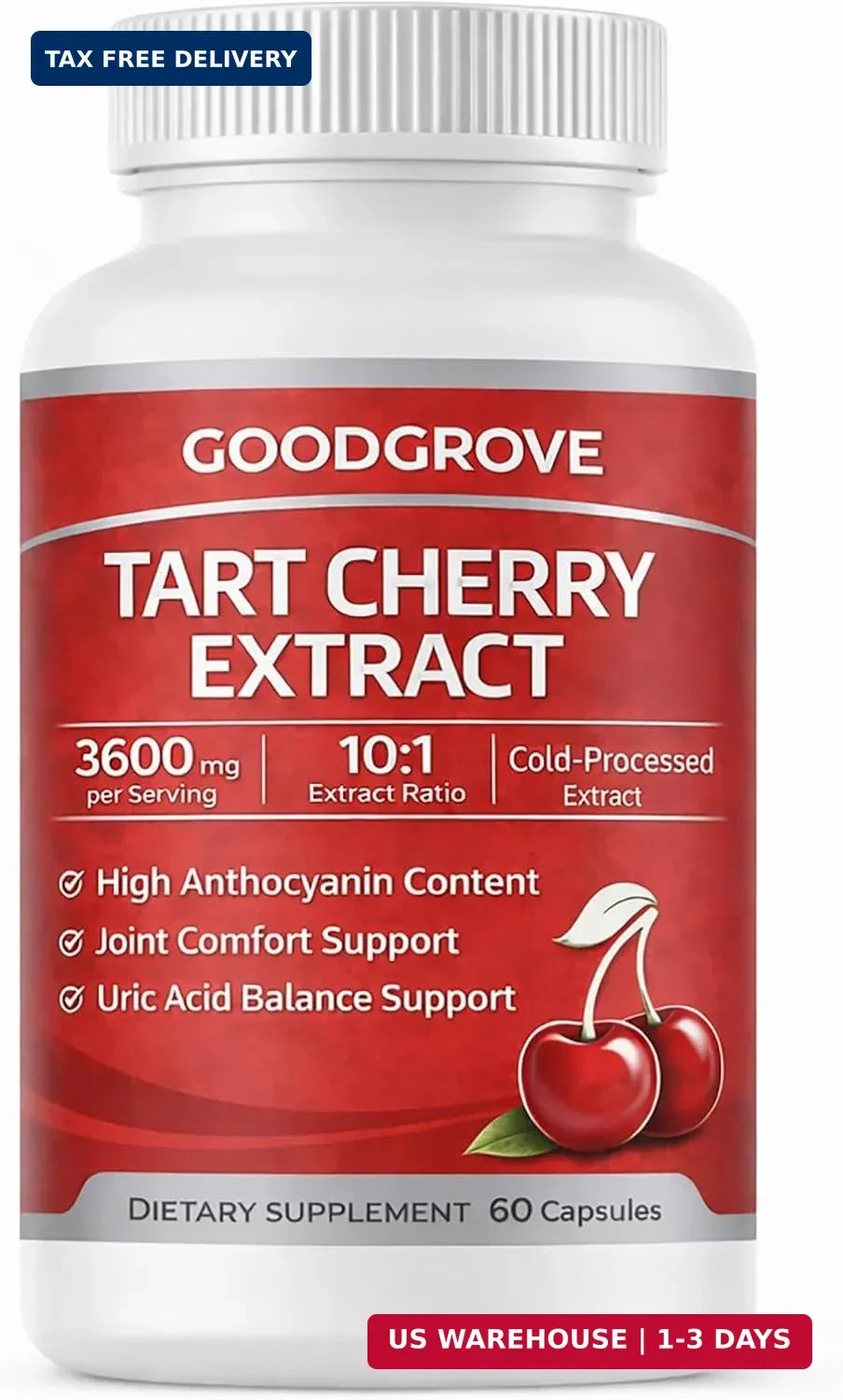 Tart Cherry Extract Capsules 3600mg Joint Support Supplement 60 Count Pack