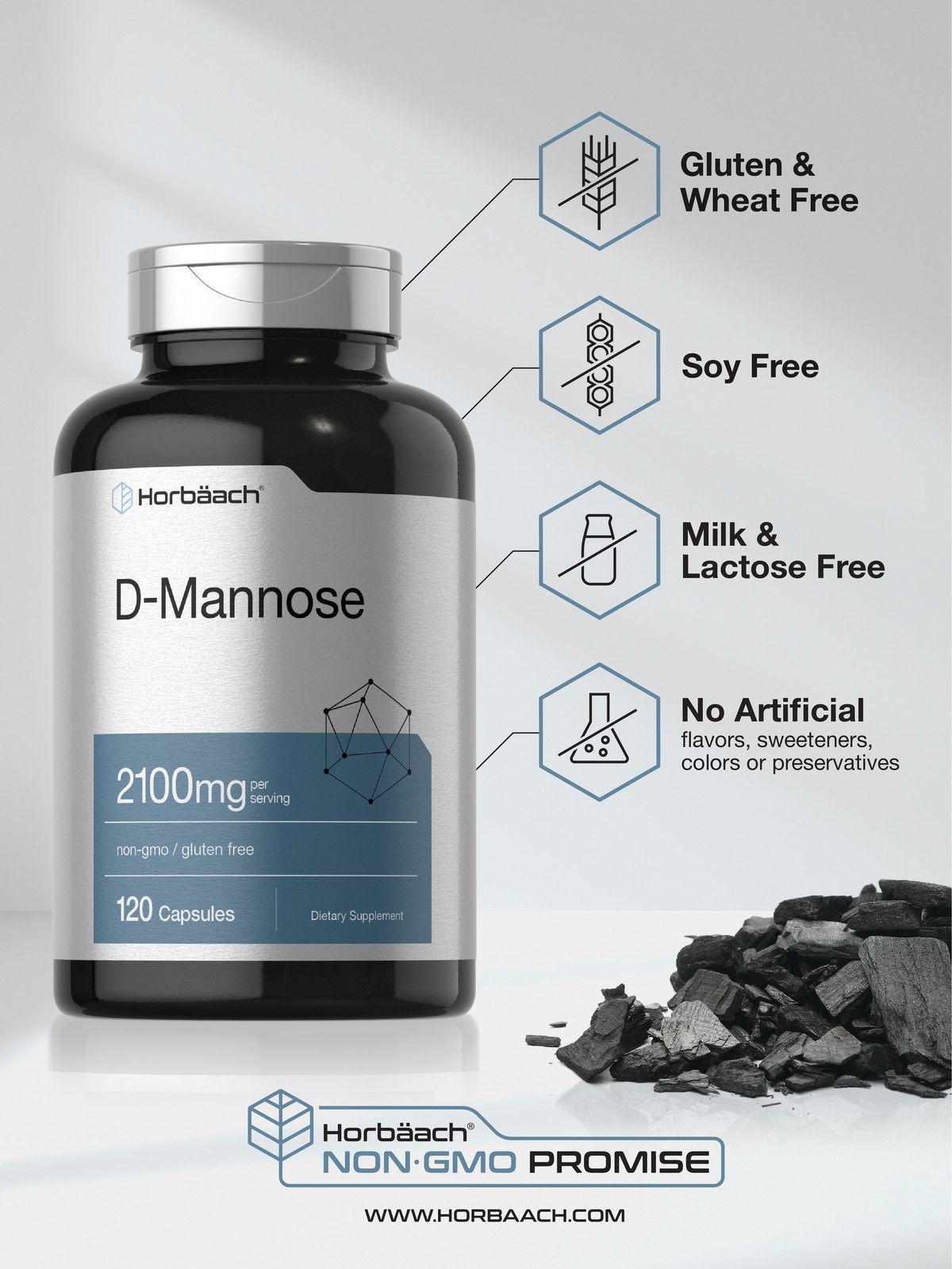 D Mannose Capsules | 2100 mg | 120 Count | Non-GMO & Gluten Free | by Horbaach