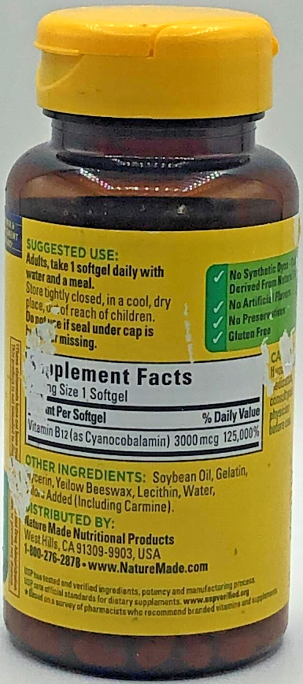 Nature Made B12 3000 Mcg ~ 60 Softgels ~ EXP 8/26 ~ FAST SHIP ~ SEAELD