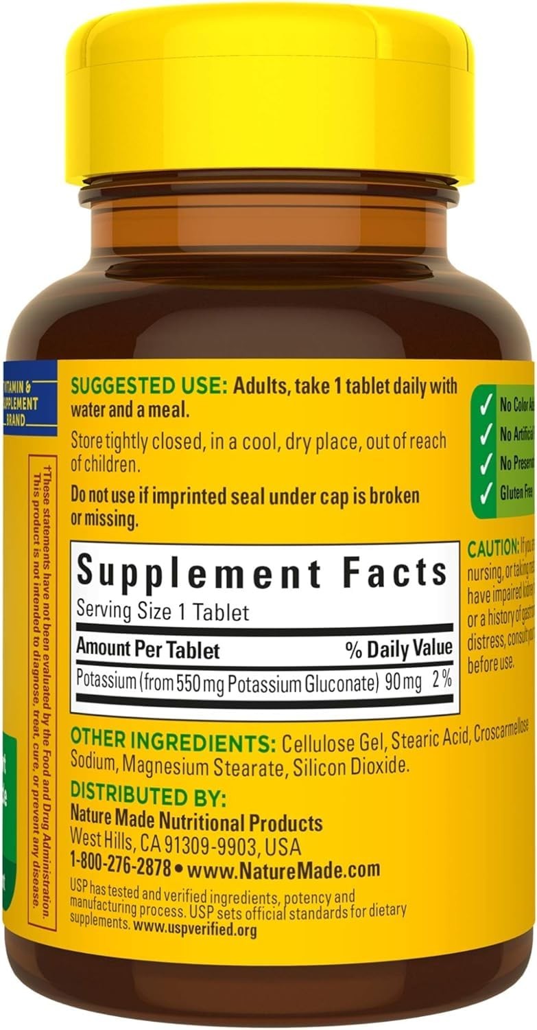 Nature Made Potassium Gluconate 550mg, 100 100 Count (Pack of 1), No Color
