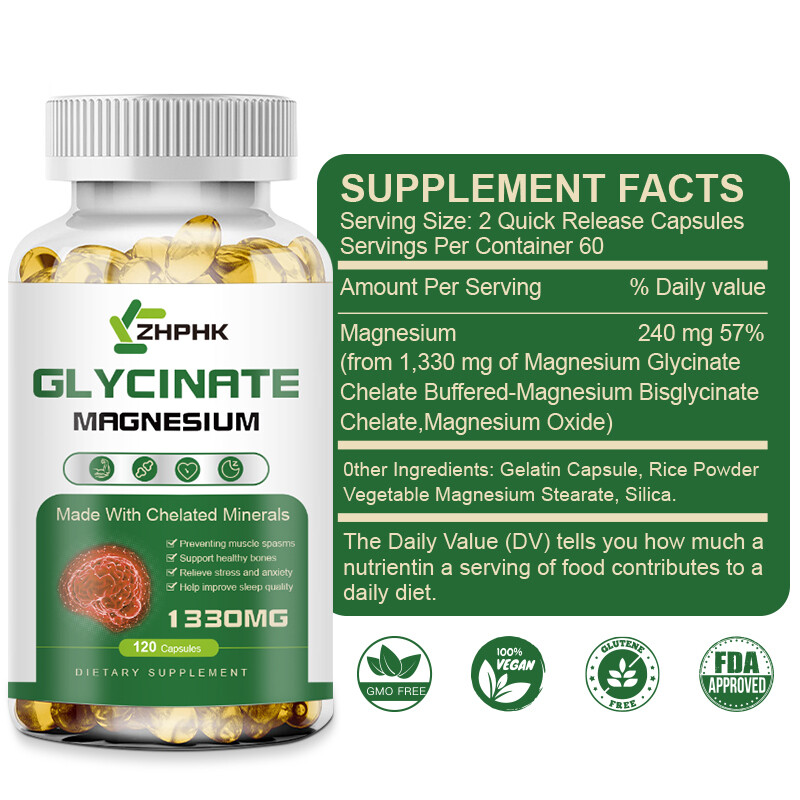 2 Packs Magnesium Glycinate Capsules 1330mg High Absorption Buffered & Chelated
