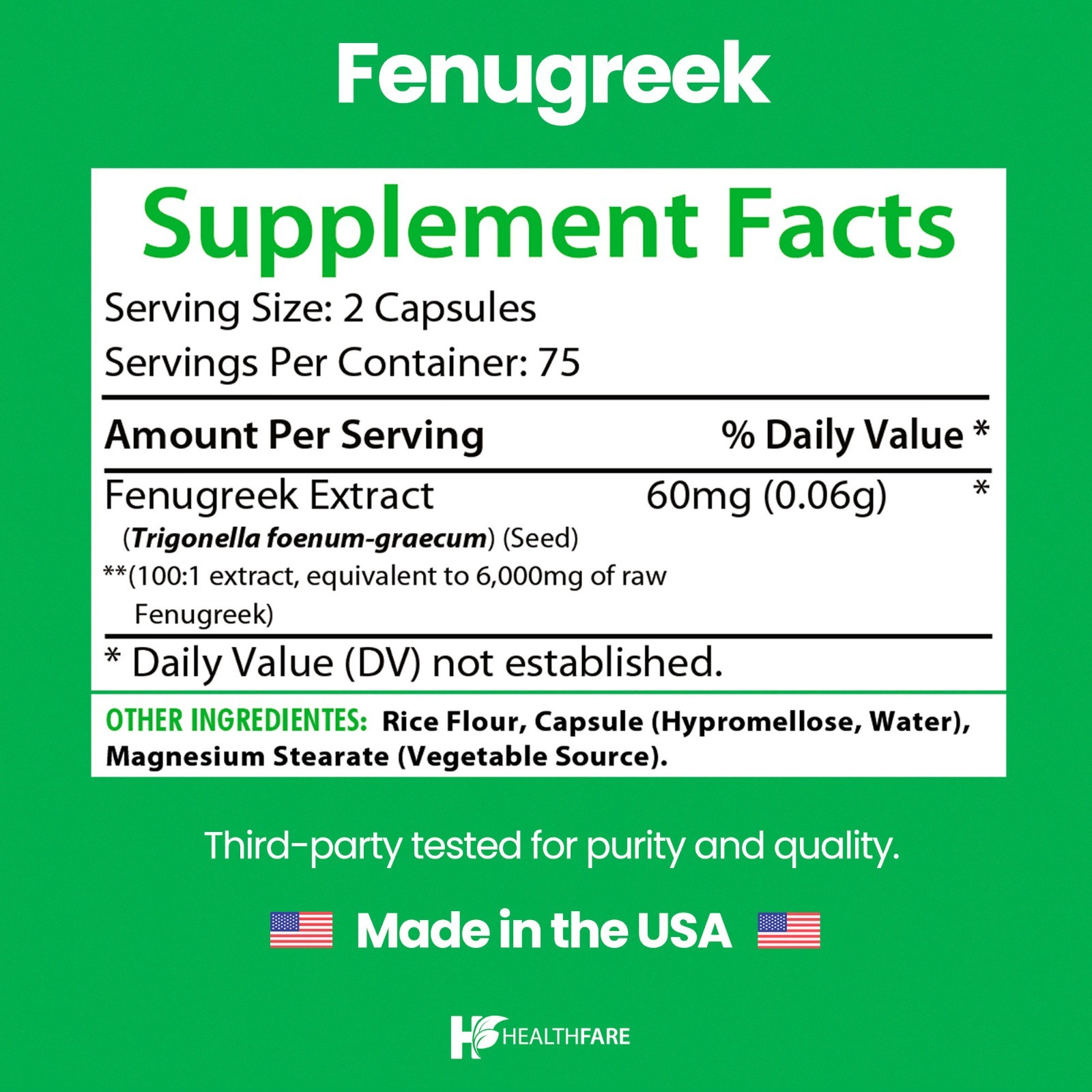 Healthfare Fenugreek Supplement Capsules, 6000mg | 150 Veg Capsules