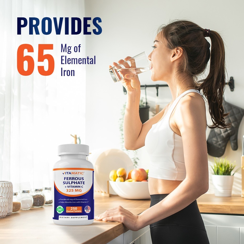 Vitamatic Ferrous Sulphate 325 mg + Vitamin C 100 mg- 250 coated tablets