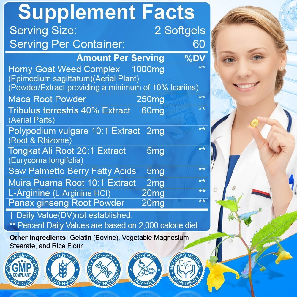 STRENGTH Horny Goat Weed Extract W/ Maca Root Powder, Saw Palmetto, L-Arginine