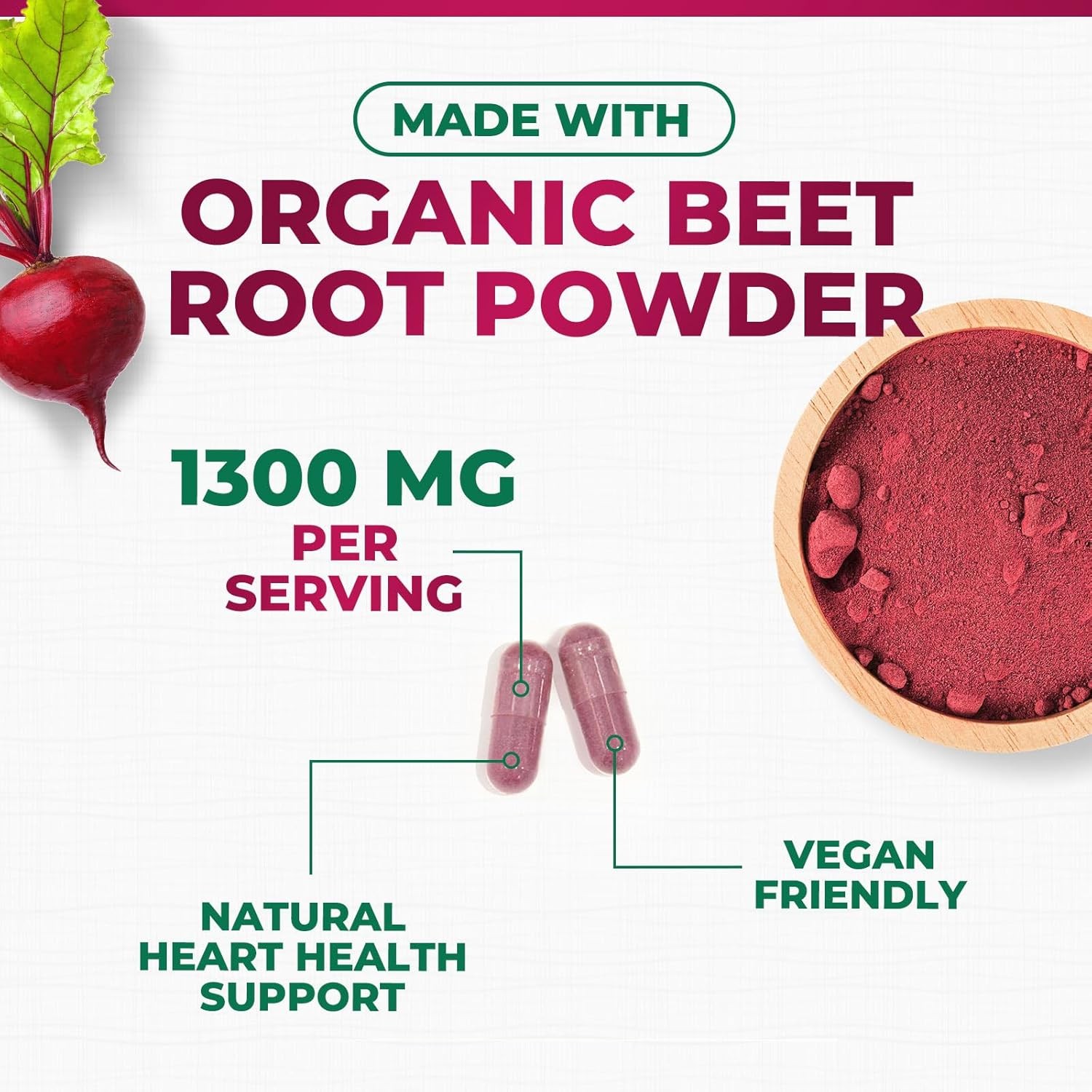 Beet Root Capsules 1300Mg – Extra Strength Red Beetroot Powder Supplement – Supp