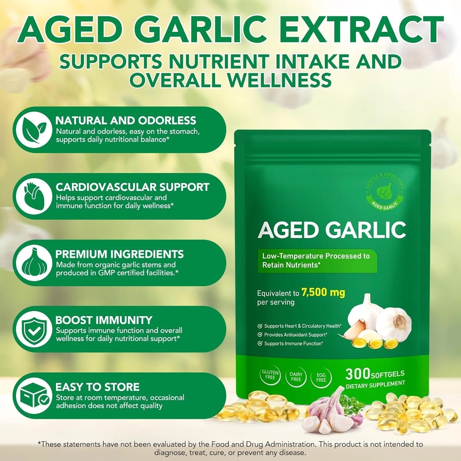 Best Aged Garlic Extract, 300 Softgels, 7500mg Odorless | Heart & Immune Pack 2