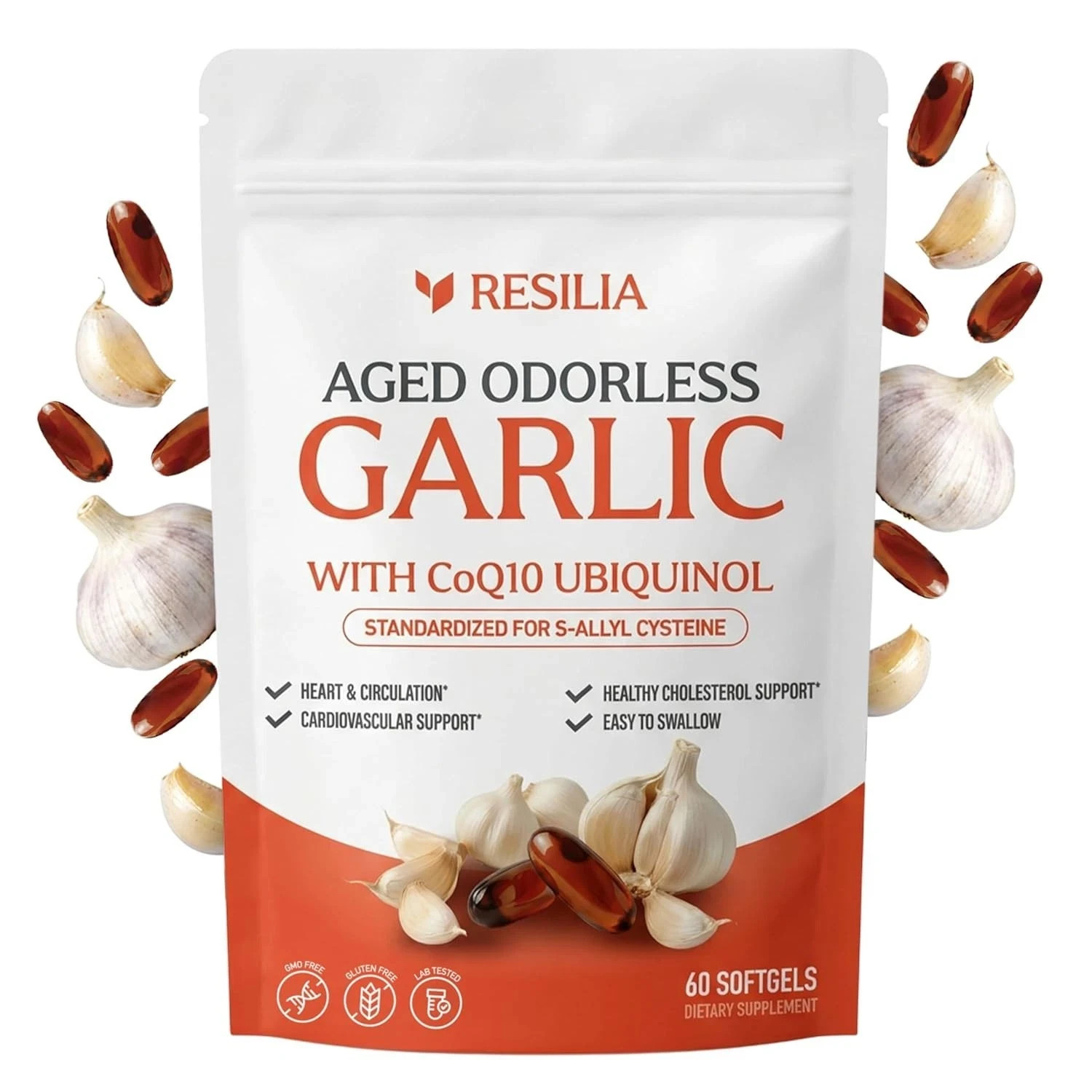 Resilia Aged Garlic Extract 600mg Softgels CoQ10 Ubiquinol Heart Immune 60ct