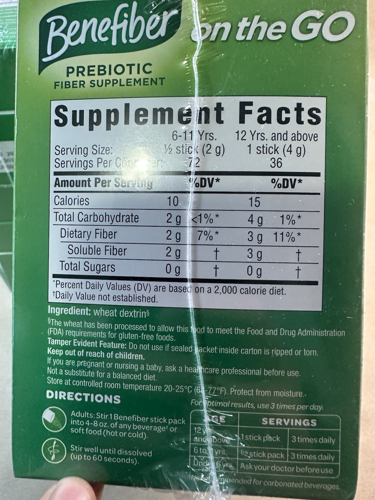Benefiber On The GO Prebiotic Fiber Supplement 4 Pack 144 Sticks Unflavored