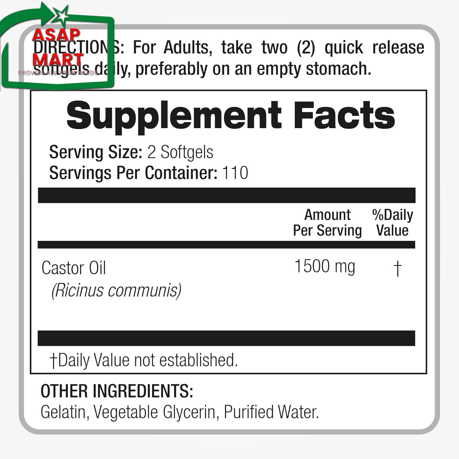 Lab | Castor Oil Pills |220 Softgels |1500 Mg| Castor Oil Capsules | Castor Oil