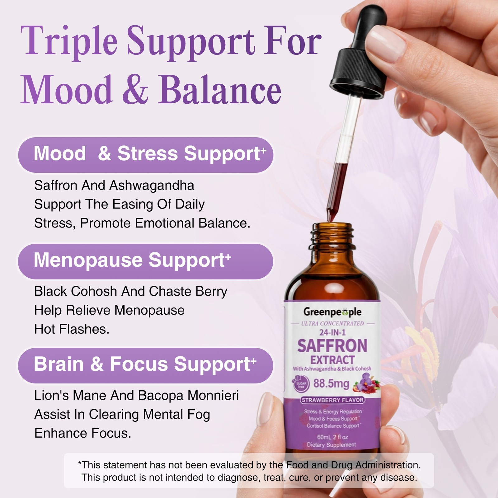 1/2/4/6x Saffron Supplements 88.5 mg – Mood, Brain & Vision Support 2FL.OZ