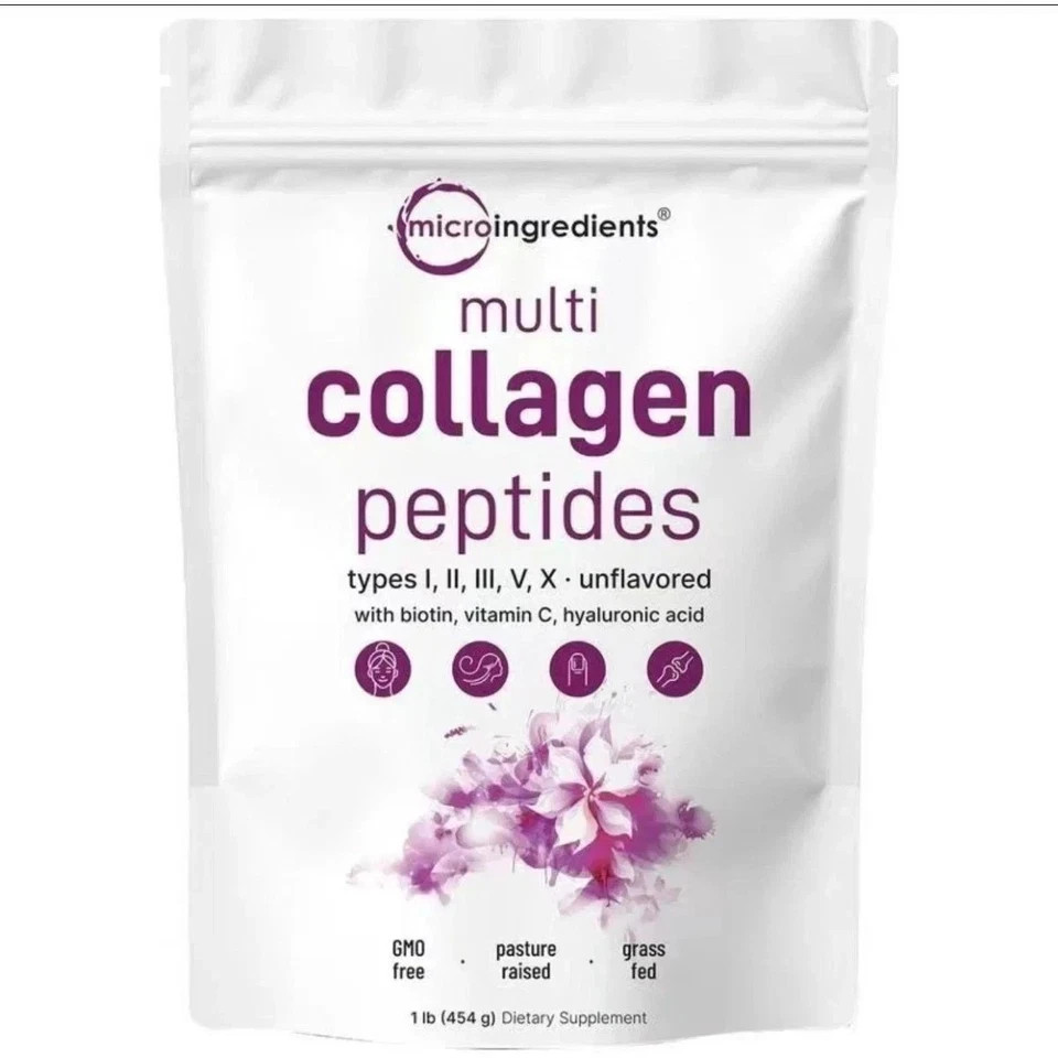 Micro Ingredients Multi Collagen Peptides I/II/III/V/X Unflavored 1LB
