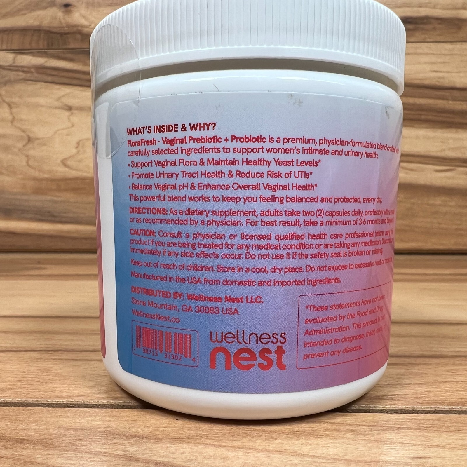 Wellness Nest Flora Fresh Vaginal Probiotics 15 Billion CFUs 60 Capsules 02/2026