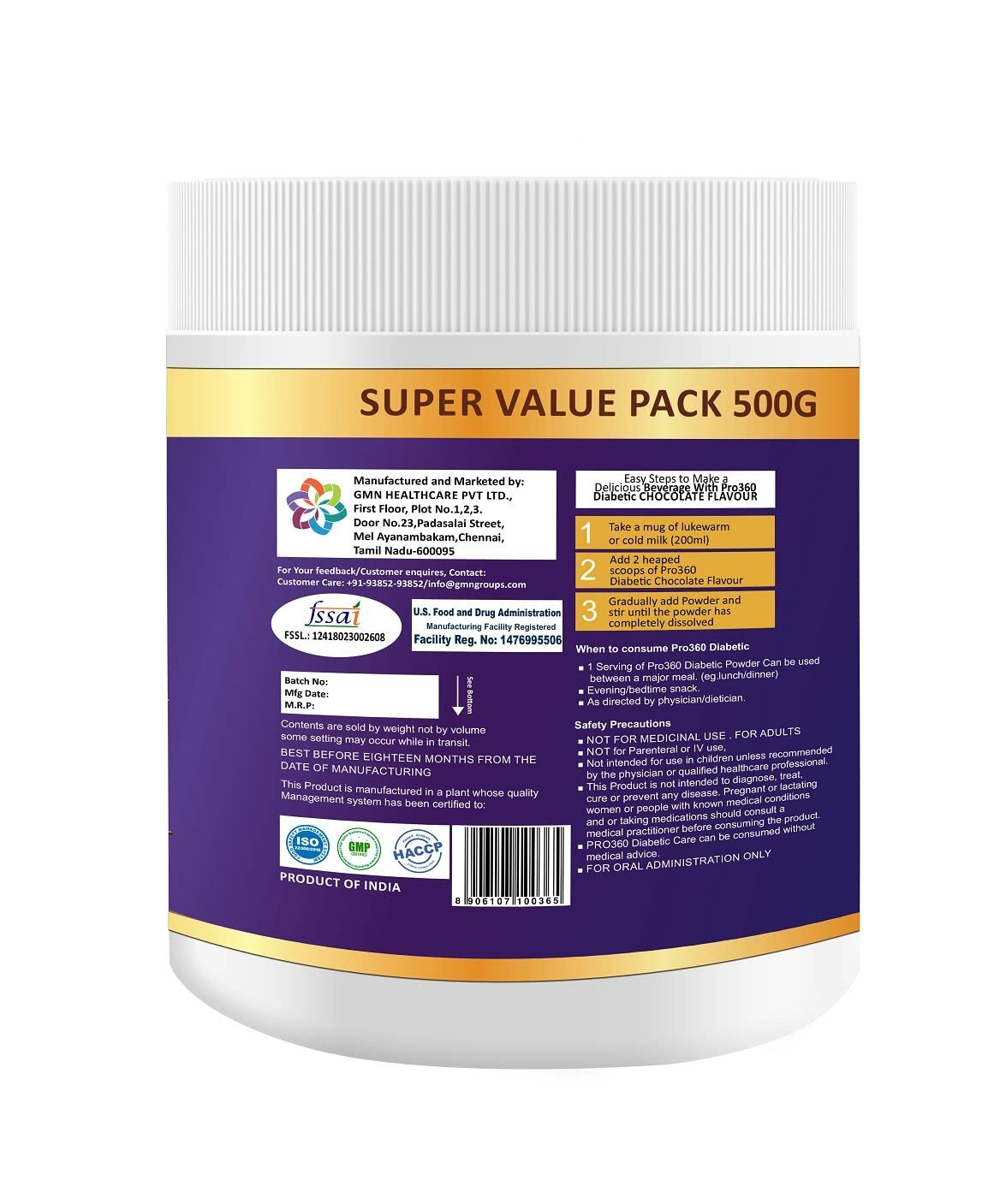 Pro360 Diab Protein Powder Nutrition Health Drink 500 GM FREE DELIVERY
