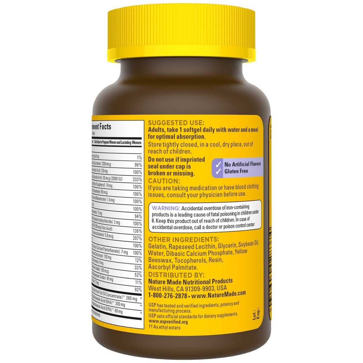Nature Made Postnatal Multivitamin + DHA 200 mg Softgels, USP Verified – 60ct