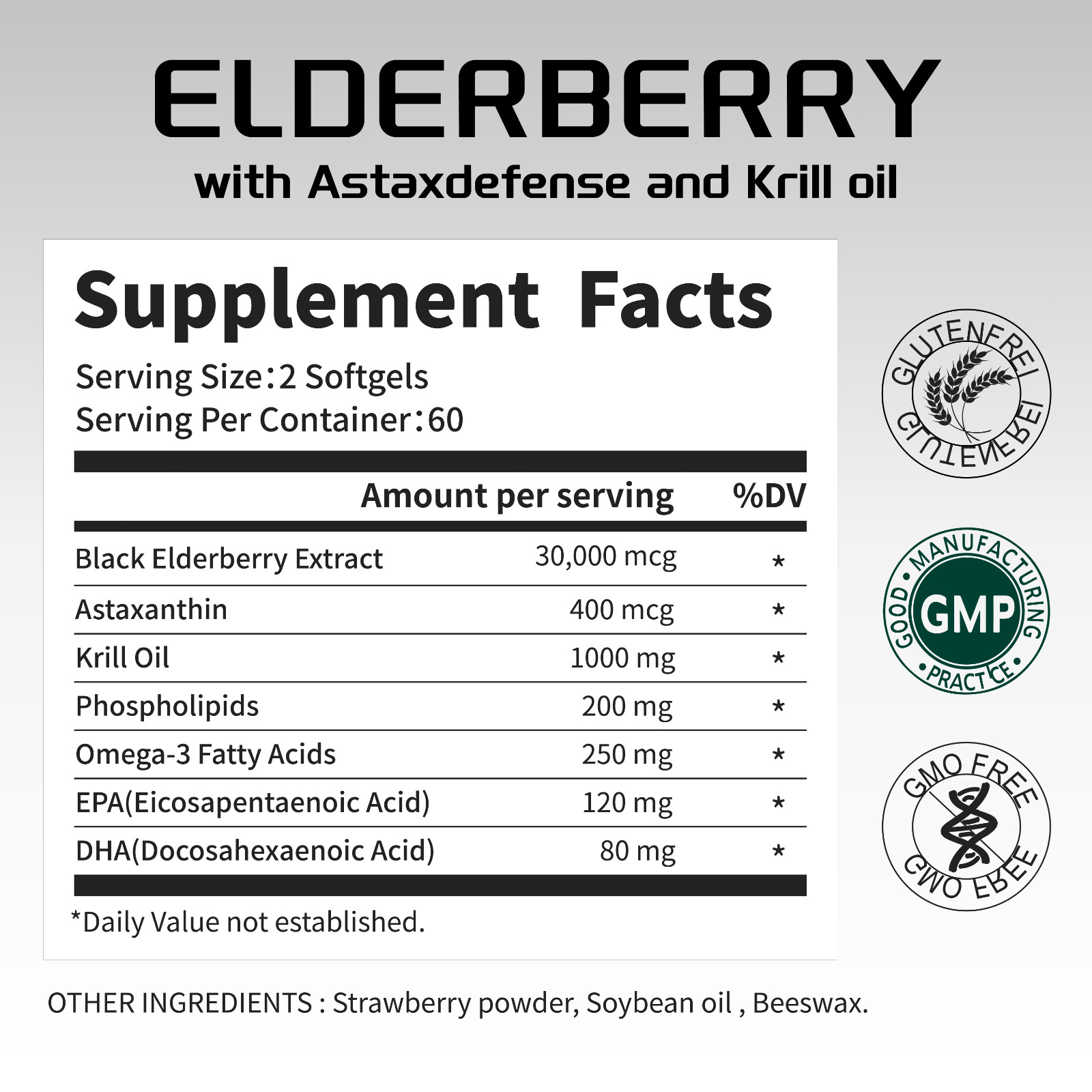 Elderberry with Krill Oil 1000mg – Omega-3 EPA, DHA, & Astaxanthin | 02/07/2027