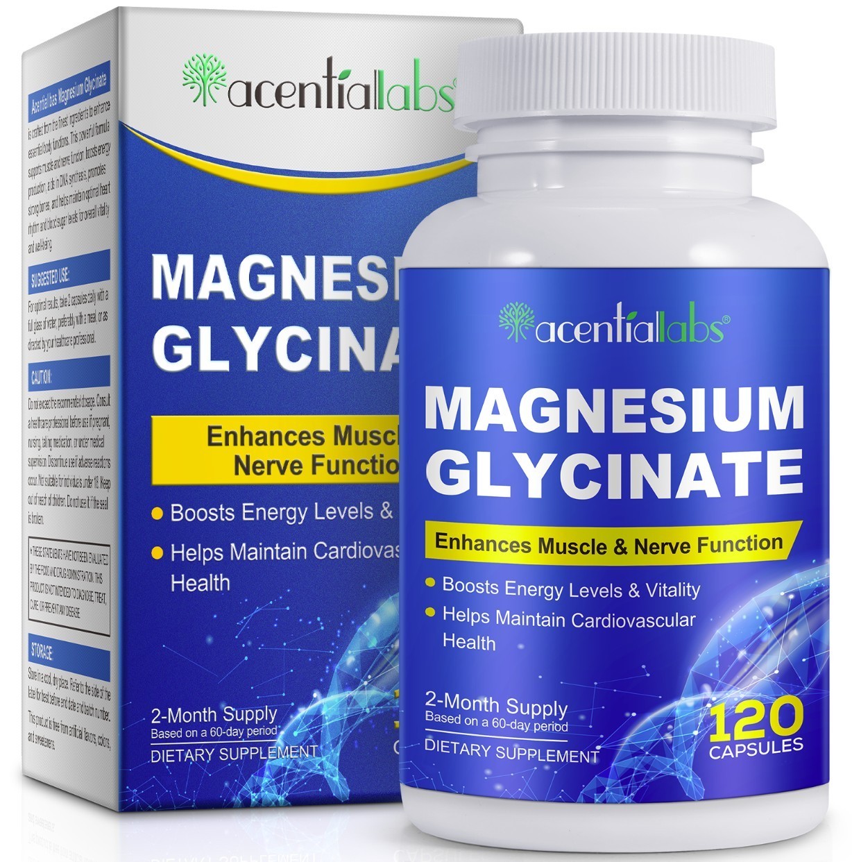 Magnesium Glycinate 1040mg 120 Capsules for Calm Stress, Sleep, Leg Cramp, Heart