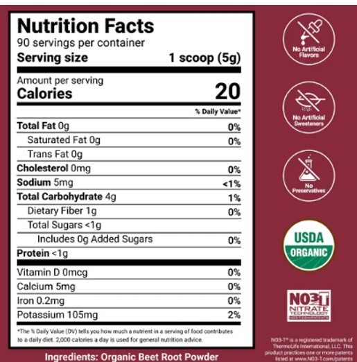 Force Factor Total Beets Organic Beetroot Powder Superfood Non-GMO & Vegan