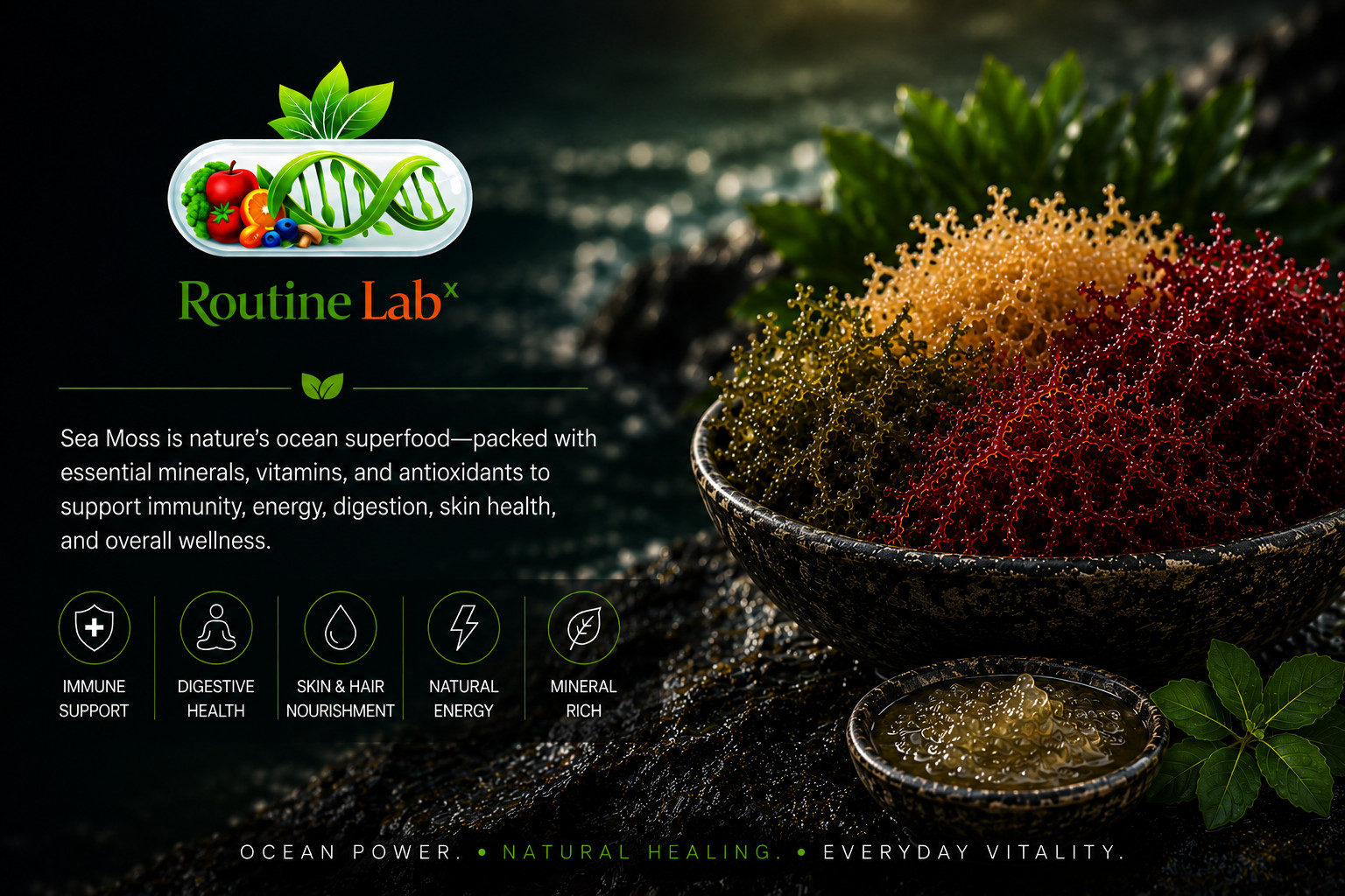 Routine LabX Organic Sea Moss w/ Black Pepper 60 Capsules (1,405mg per serving)