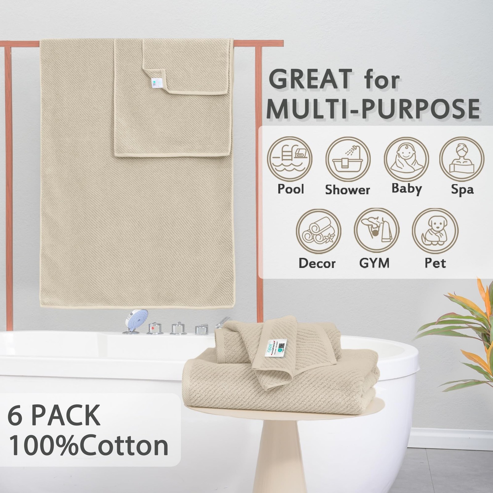 VOOVA & MOVAS Bath Towel Sets – 100% Cotton | Quick Dry | Light Weight | Thic…