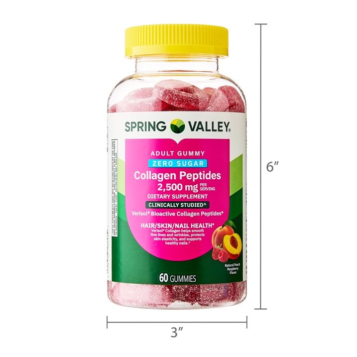 Spring Valley Zero Sugar Collagen Peptides 2500mg Gummy, 60 Count