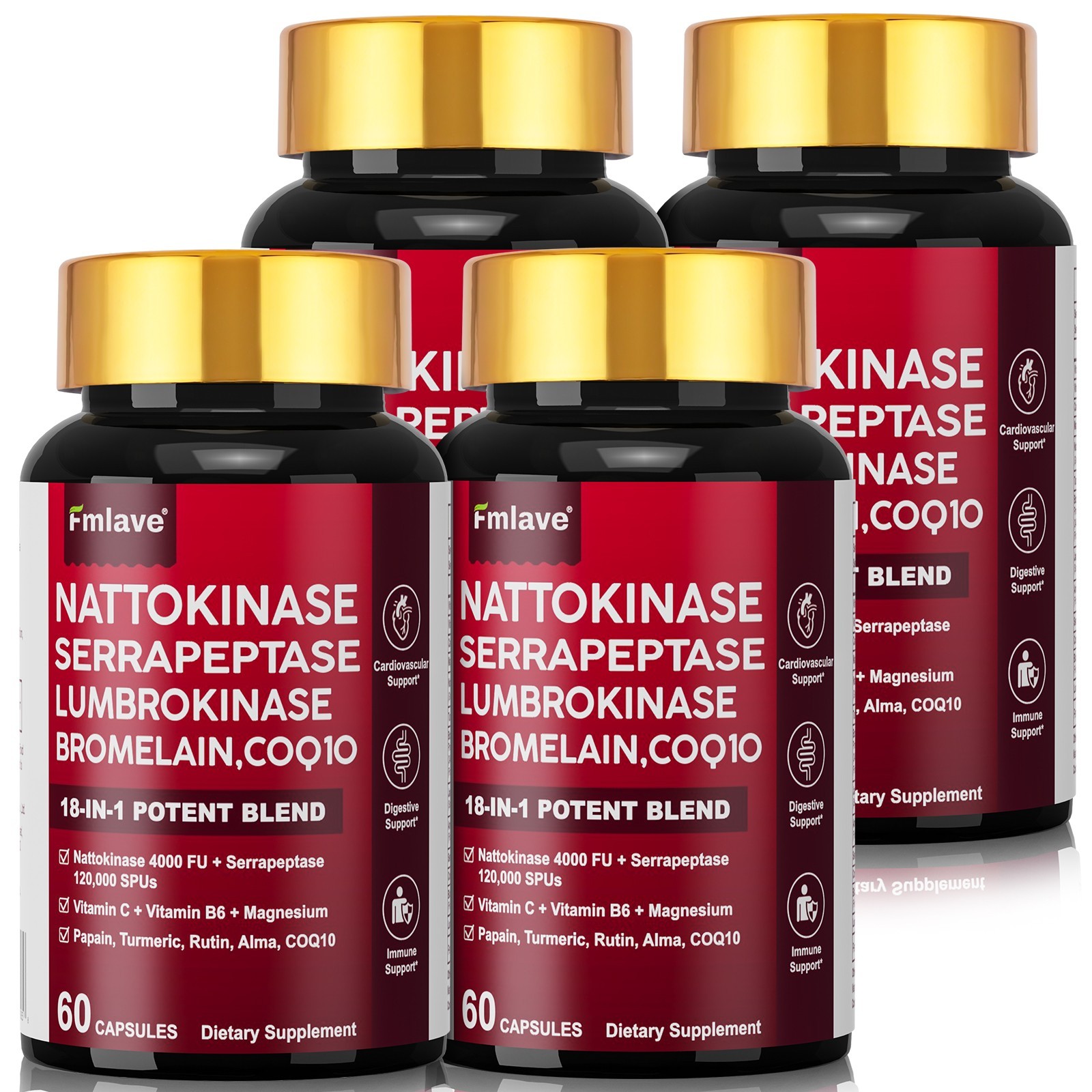 4x Nattokinase Supplement 4000FU Turmeric Heart Health Support 240ct EXP 01/2028
