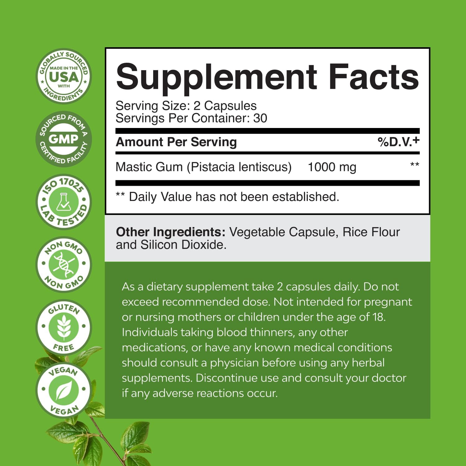 Mastic Gum Capsules – Herbal Digestion Supplement Providing Upset Stomach Relief