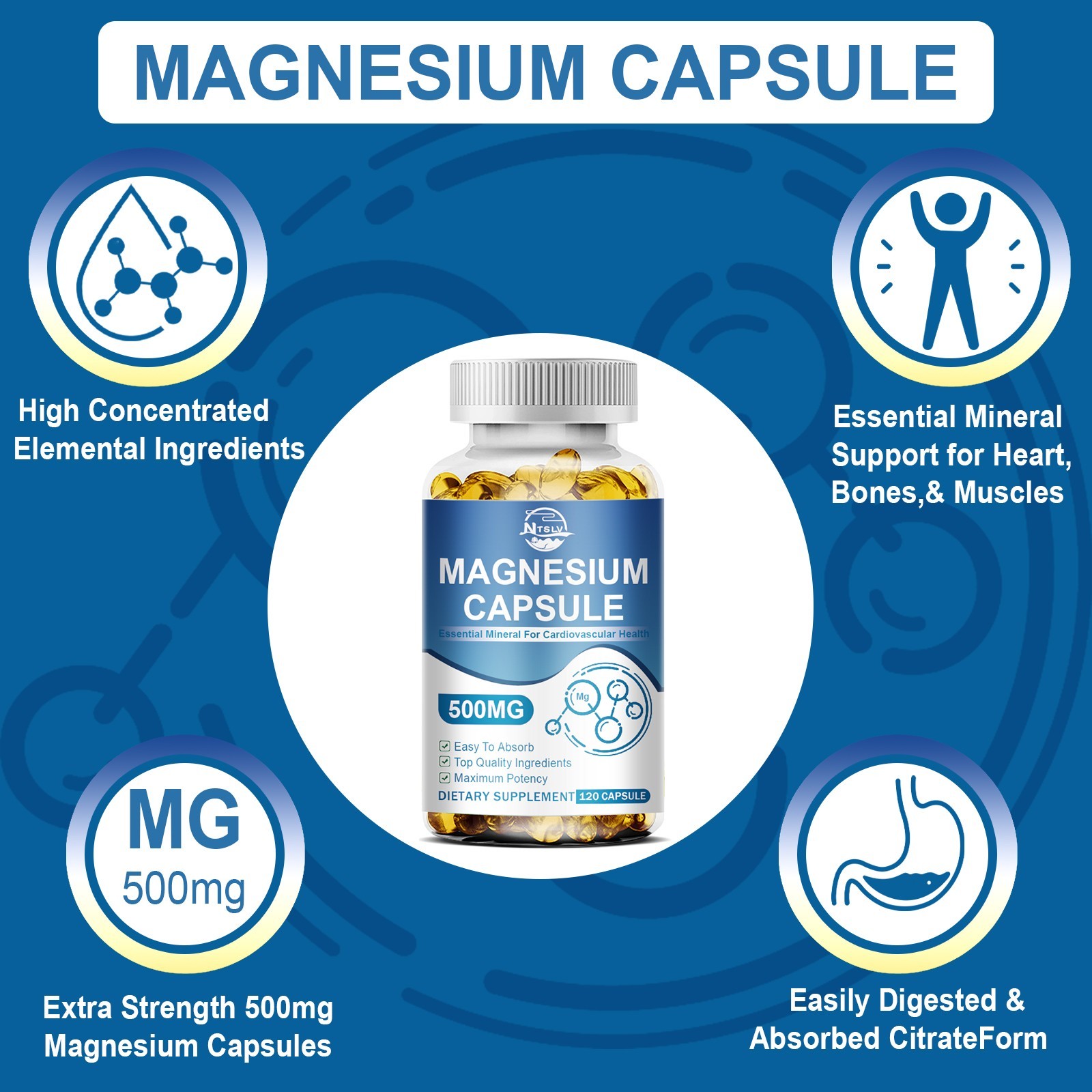 Magnesium Glycinate 500mg 120 Capsules Sleep Muscle Support
