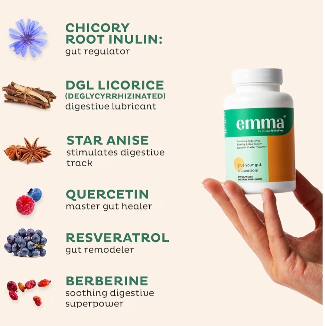 Emma Gut Health Doctors Endorsed Supplement.60 Capsules Relief from Gas/Bloating