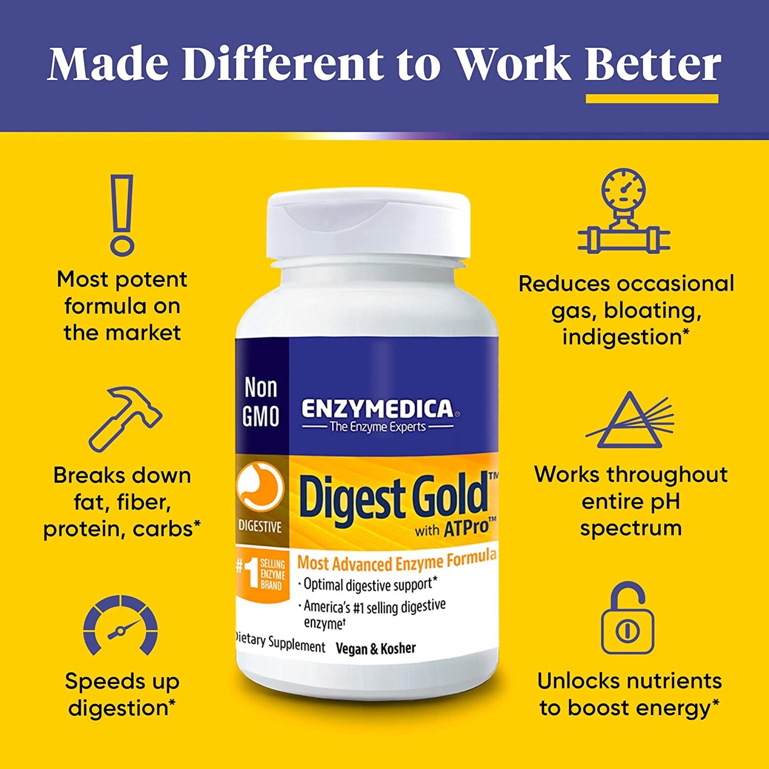 Enzymedica, Digest Gold ATPro , Optimal digestive support, 180 Capsules