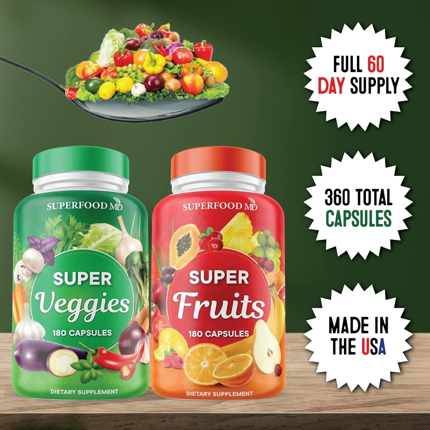 Ultimate Superfood Blend – 360 Olive Leaf-Infused Fruit & Veggie Capsules