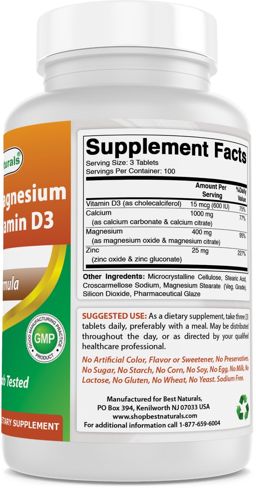 Best Naturals Calcium Magnesium Zinc with Vitamin D3, 300 Tablets