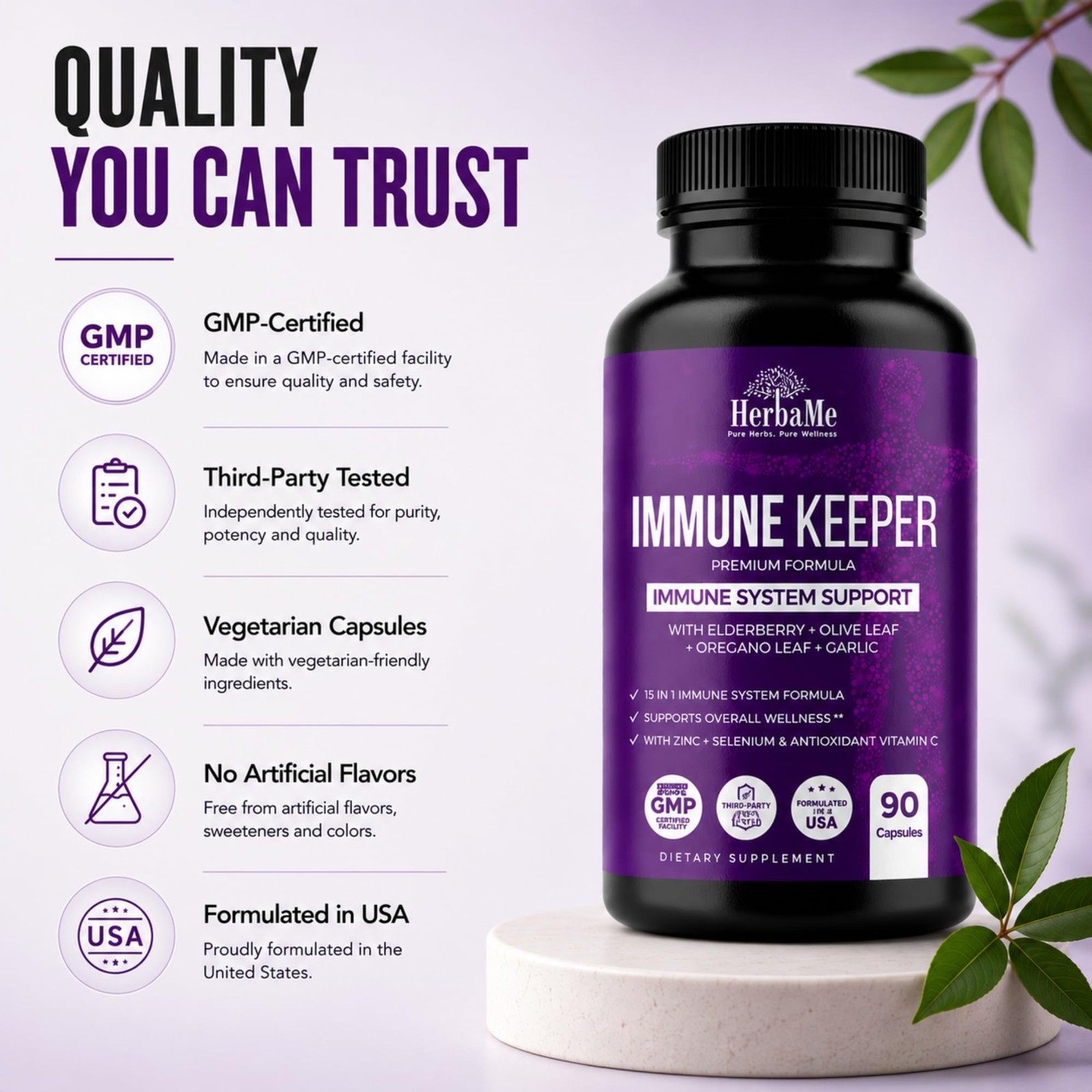 Immune Support Supplement, 15 in 1 Daily 1 Count (Pack of 90)