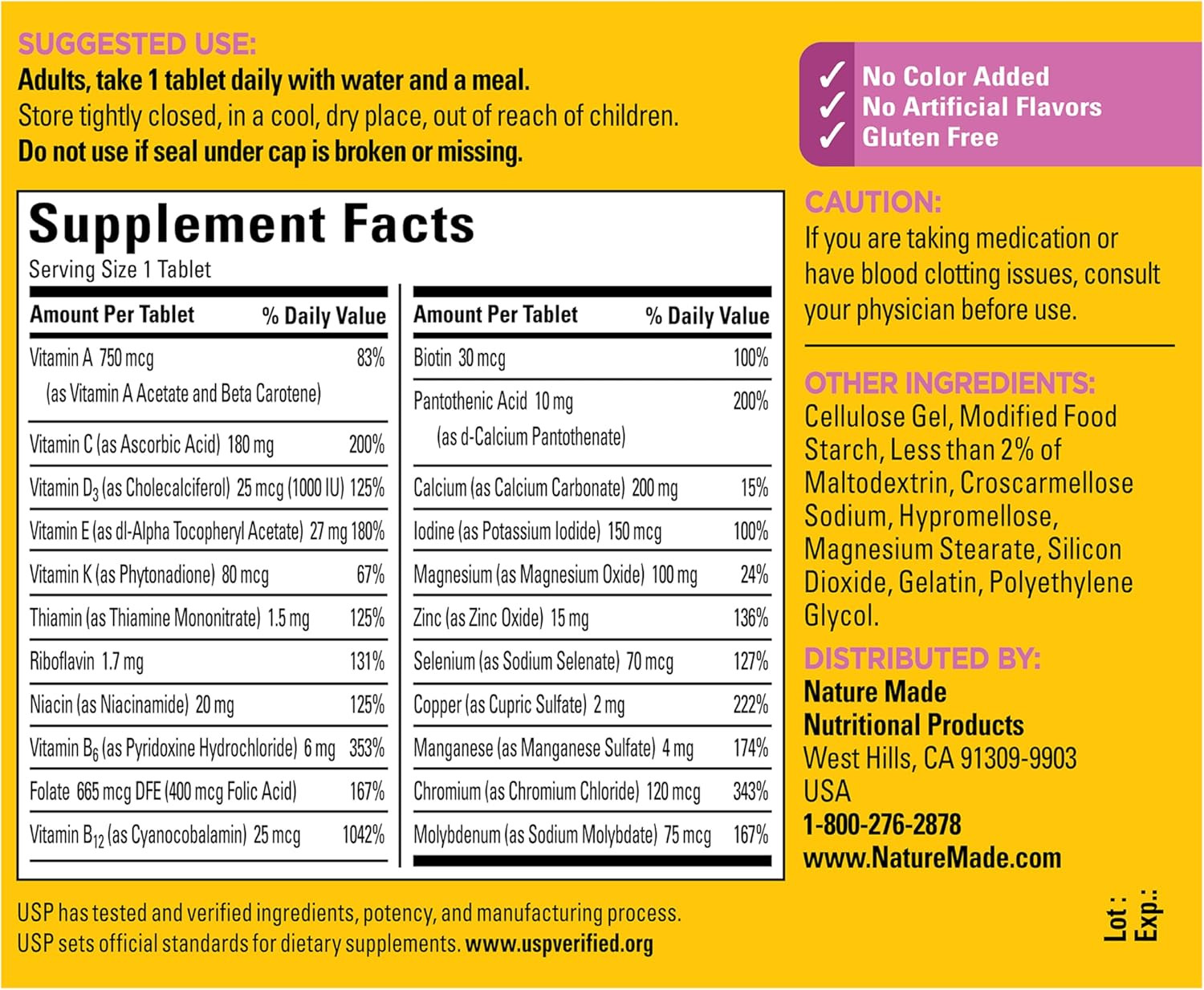 Nature Made Multivitamin for Women 50+ No Iron Daily Support 90 Tablets NEW